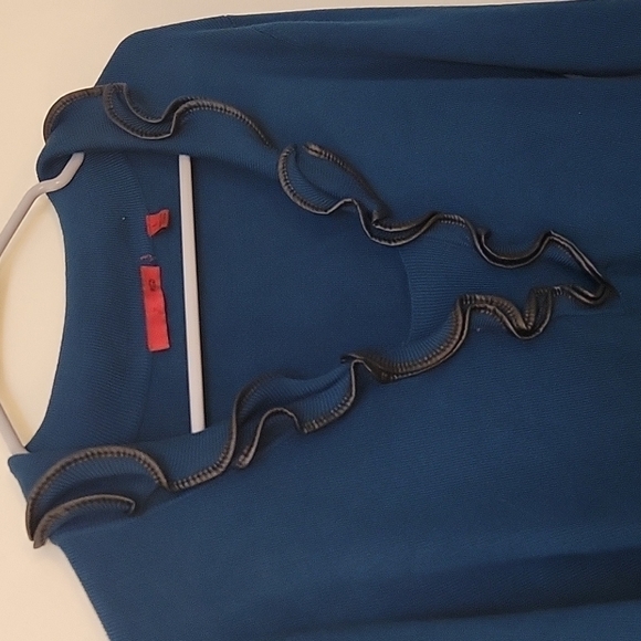 RED Faux Leather Trim Colonial Jabot Ruffle Teal Gasparilla Castlecore Top - Picture 4 of 10